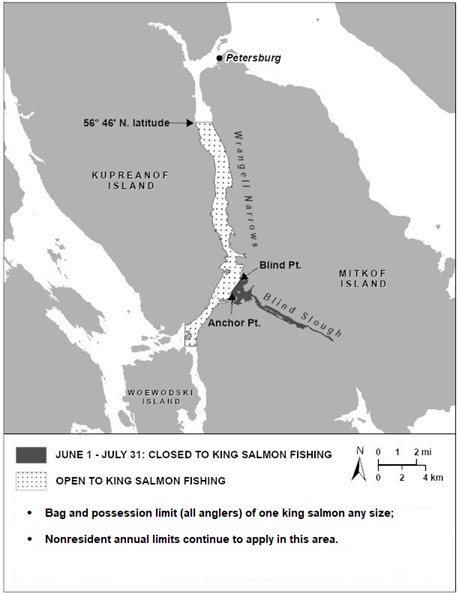 Revised Sport Fishing Regulations for Wrangell Narrows/Blind Slough Terminal Harvest Area in 2024
